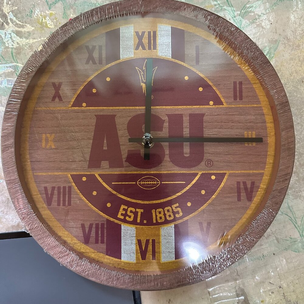 New Sealed Arizona State Sun Devils Wood Wall Clock 11.5" FOCO Team Beans